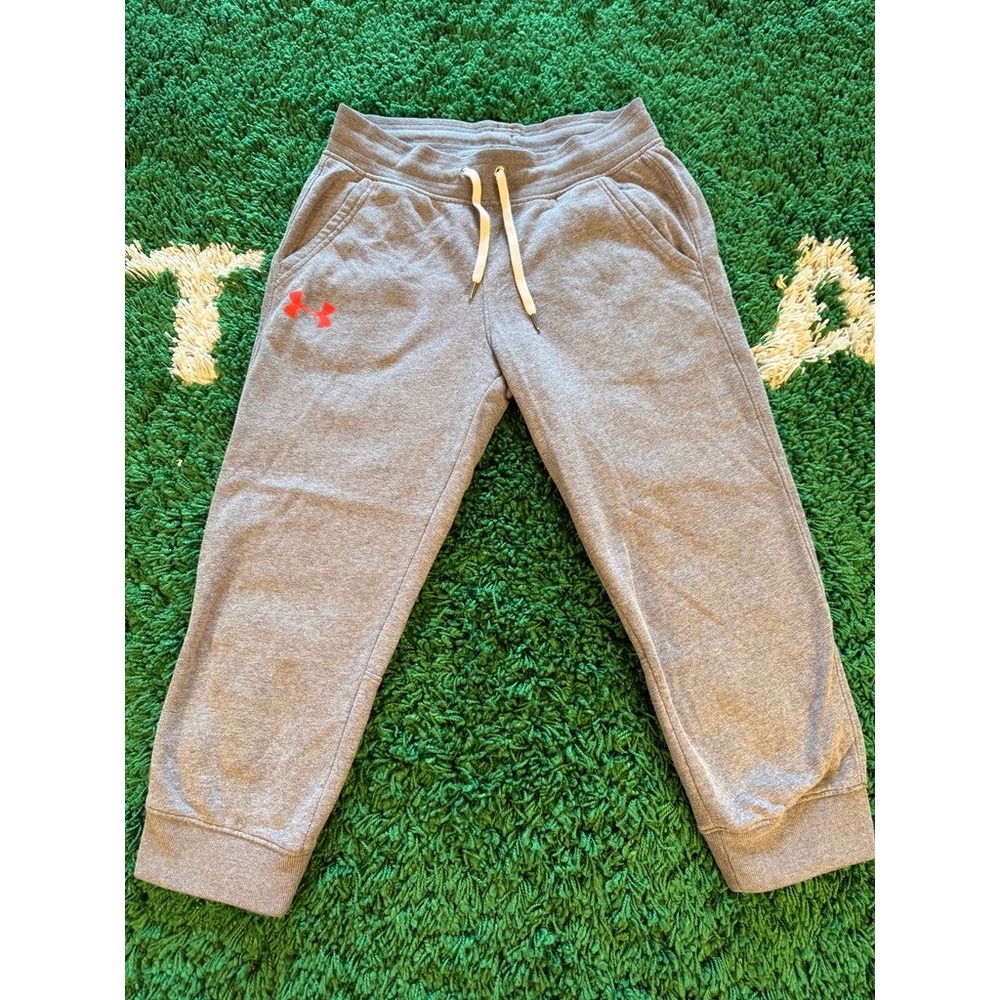 Under Armour Jogger Sweatpants Womens Small Gray Excellent Orange Logo Loose Fit